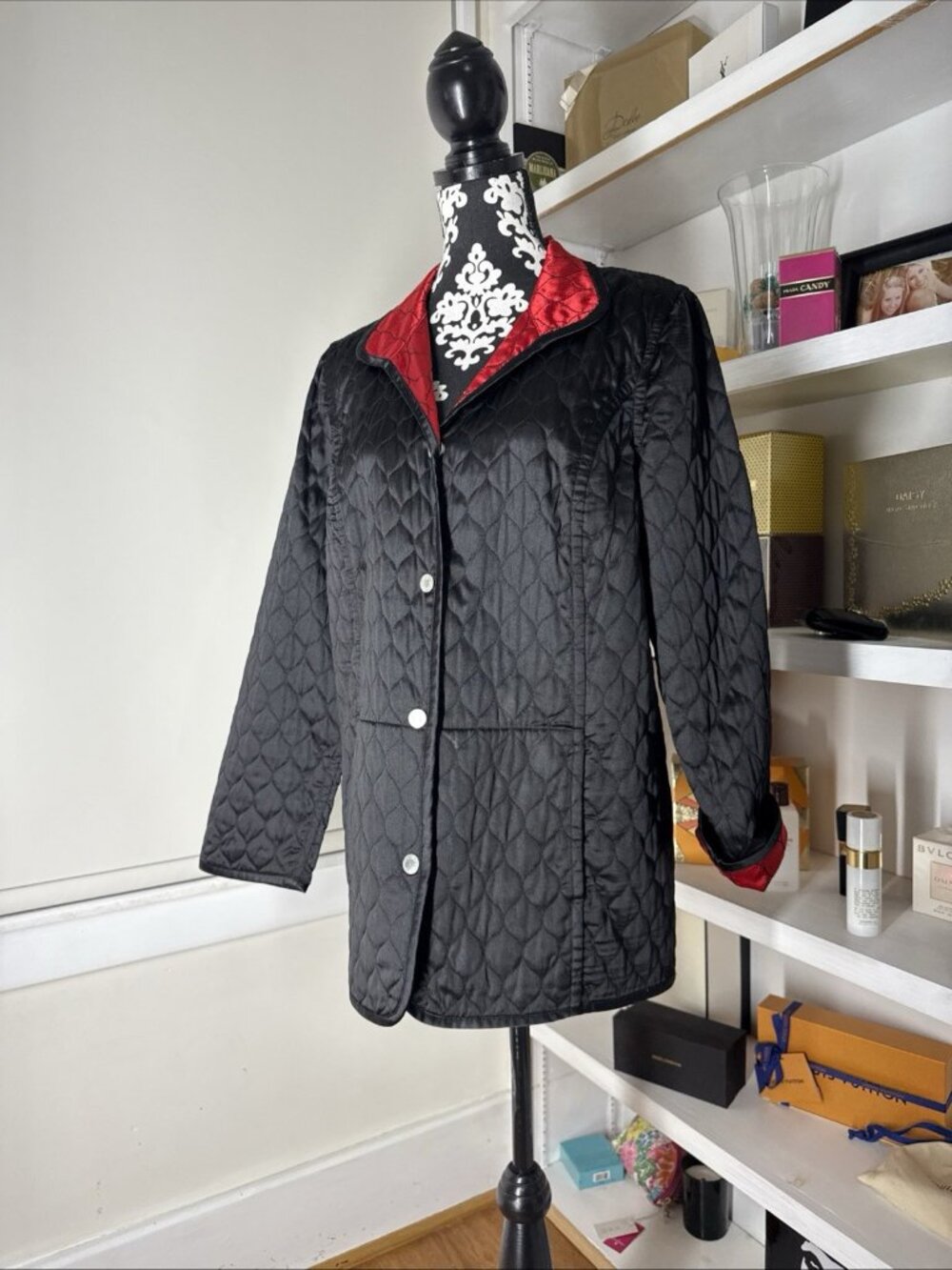 Chico's Quilted Lightweight Jacket Coat Button Front Black Size 2 Women's Large